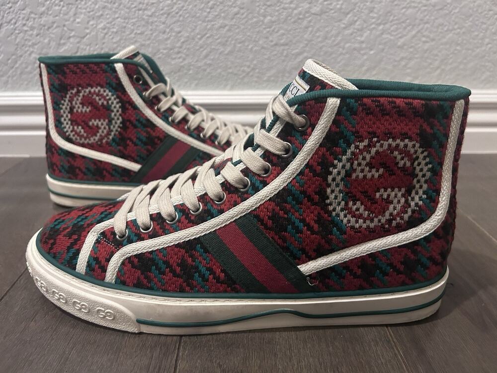 AUTHENTIC GUCCI TENNIS 1977 HIGH 'HOUNDSTOOTH MOTIF' SNEAKER SZ GG 6 (fits US 7)